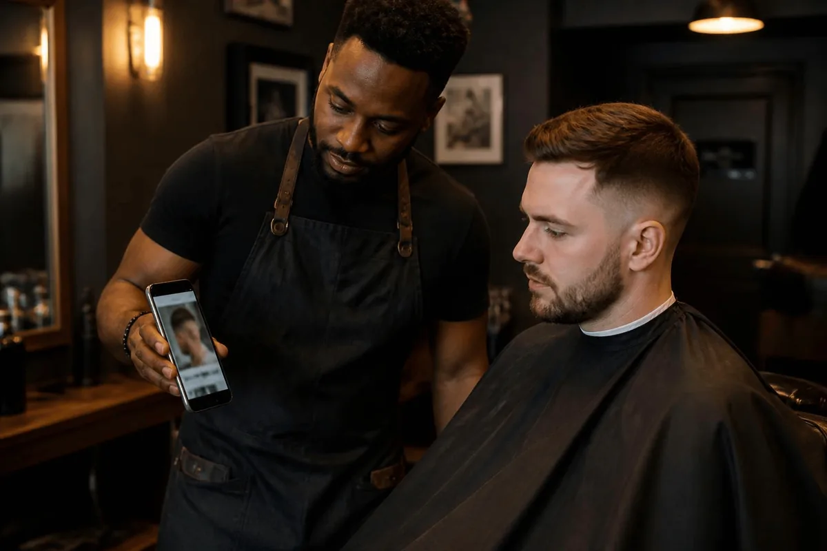 Ask barber for low drop fade phone photo