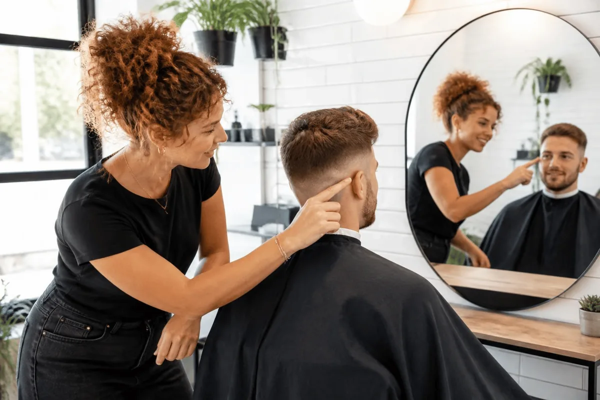 Ask barber for mid drop fade salon mirror