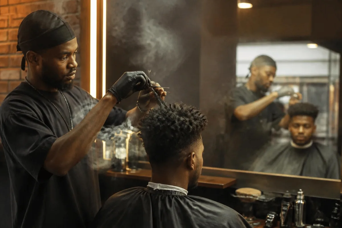 Barber trim long top low taper fade