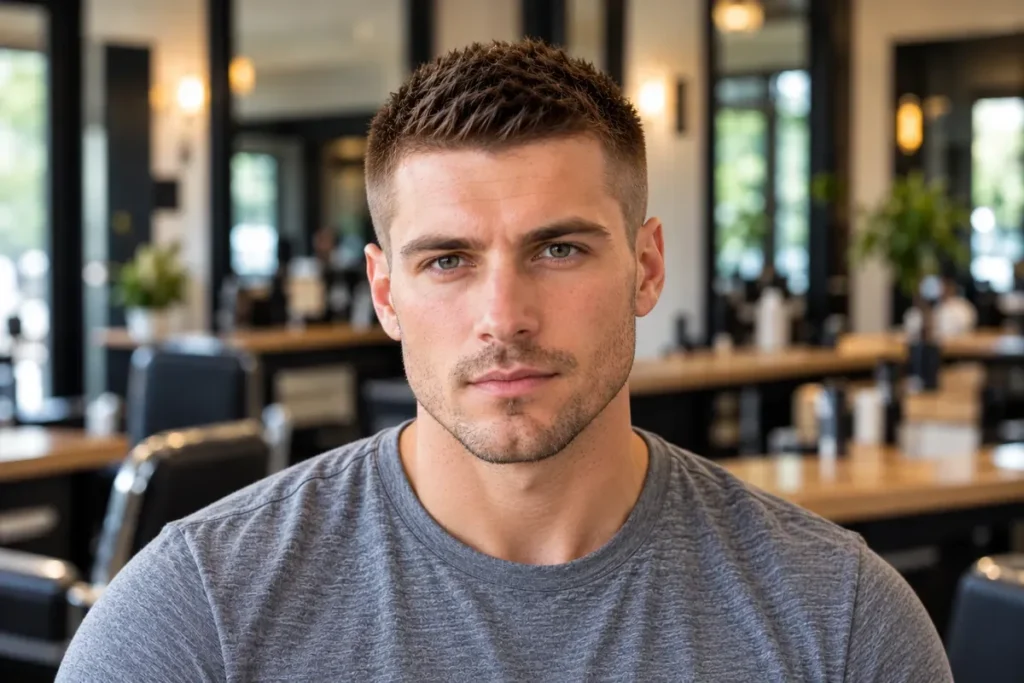 Crew cut for men classic front view