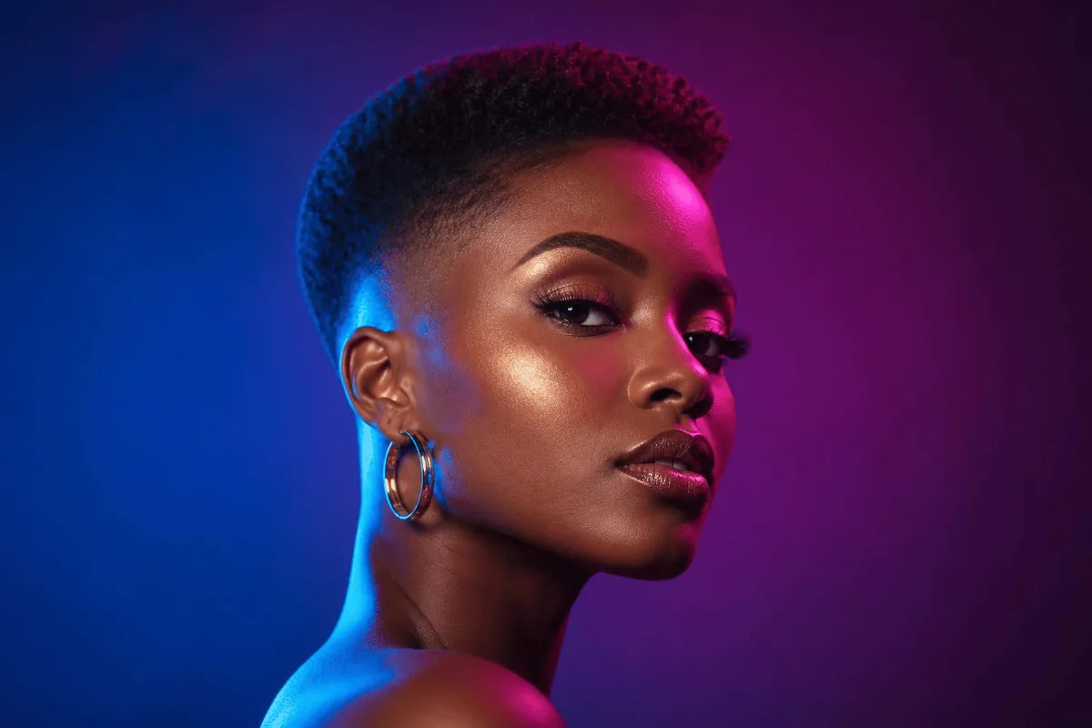 Drop fade black women gold hoop studio