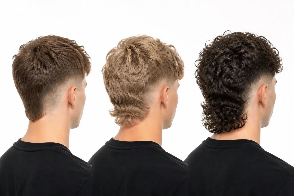 Back view showing drop fade mullet growth stages