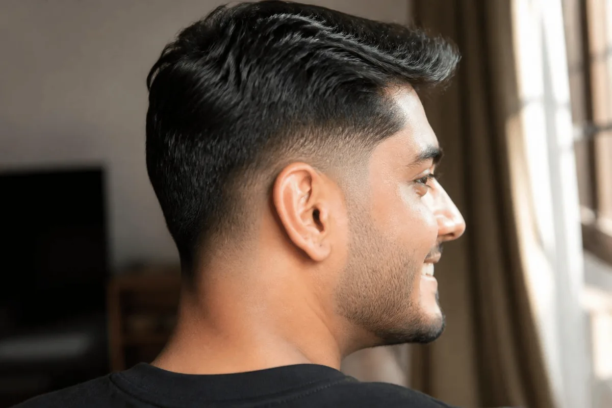 Drop fade neckline smooth skin side profile