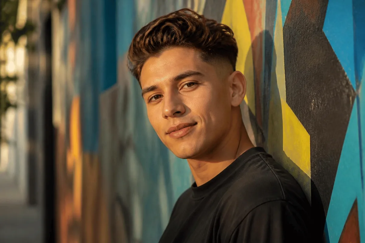 Drop fade pompadour wavy hair mural wall