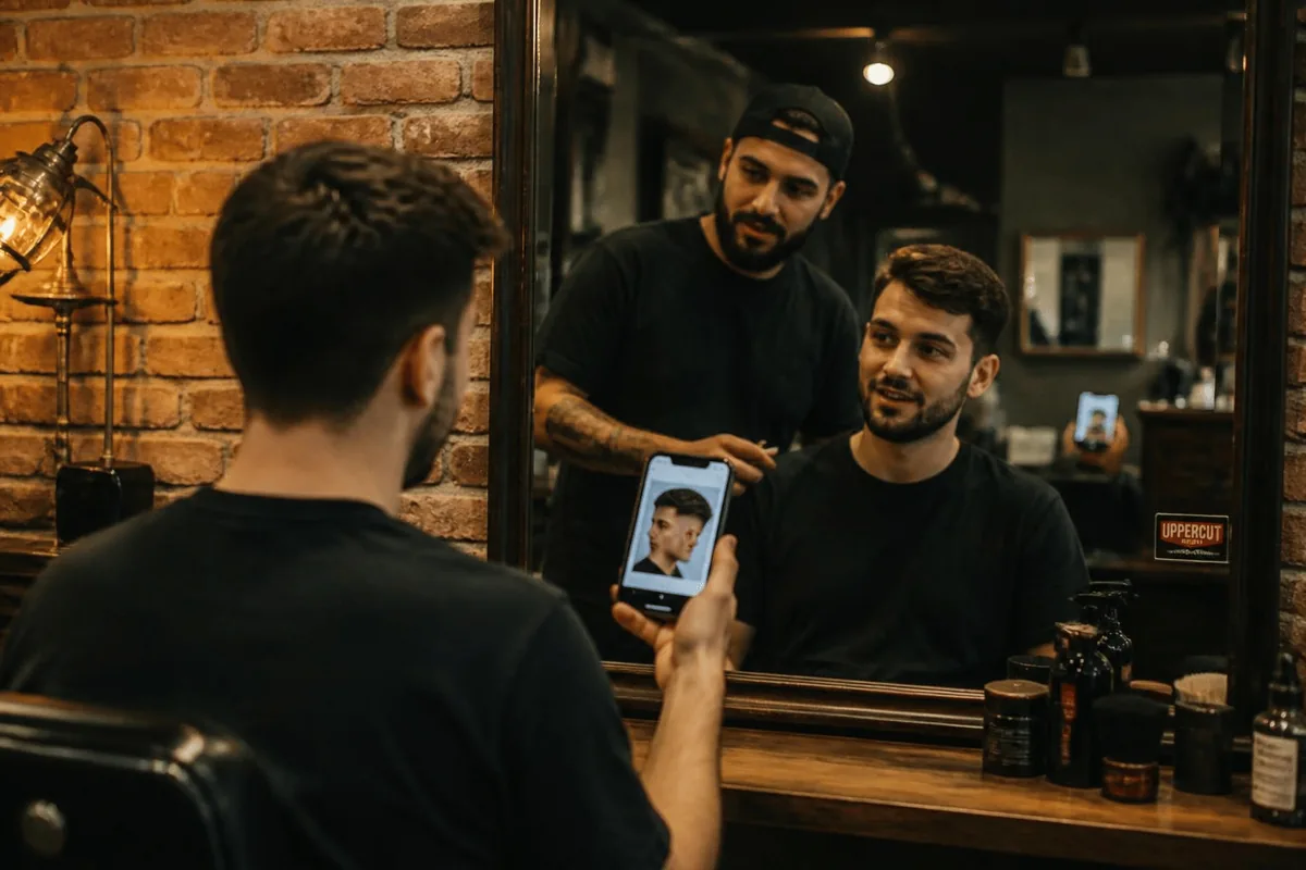How to ask for a fade haircut, client showing reference photos to the barber