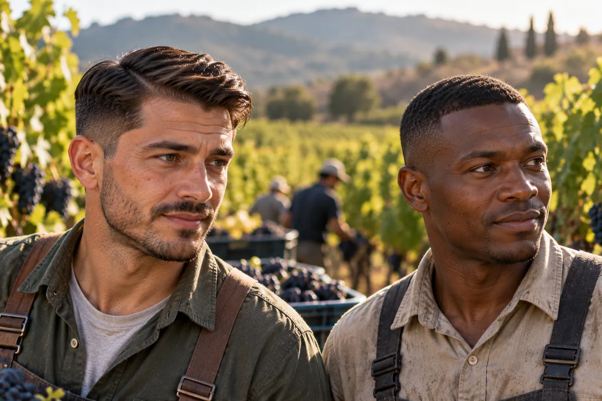 Two men side by side, one with a longer Ivy League cut with a side part and one with a short crew cut