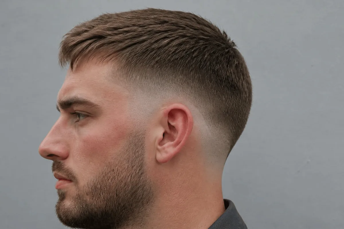 Low drop fade curve behind ear side view