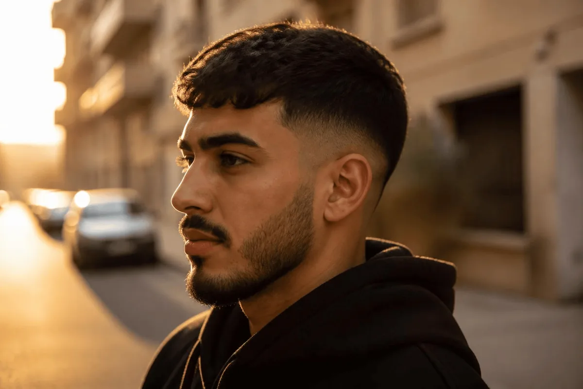 Low drop fade textured crop street golden hour