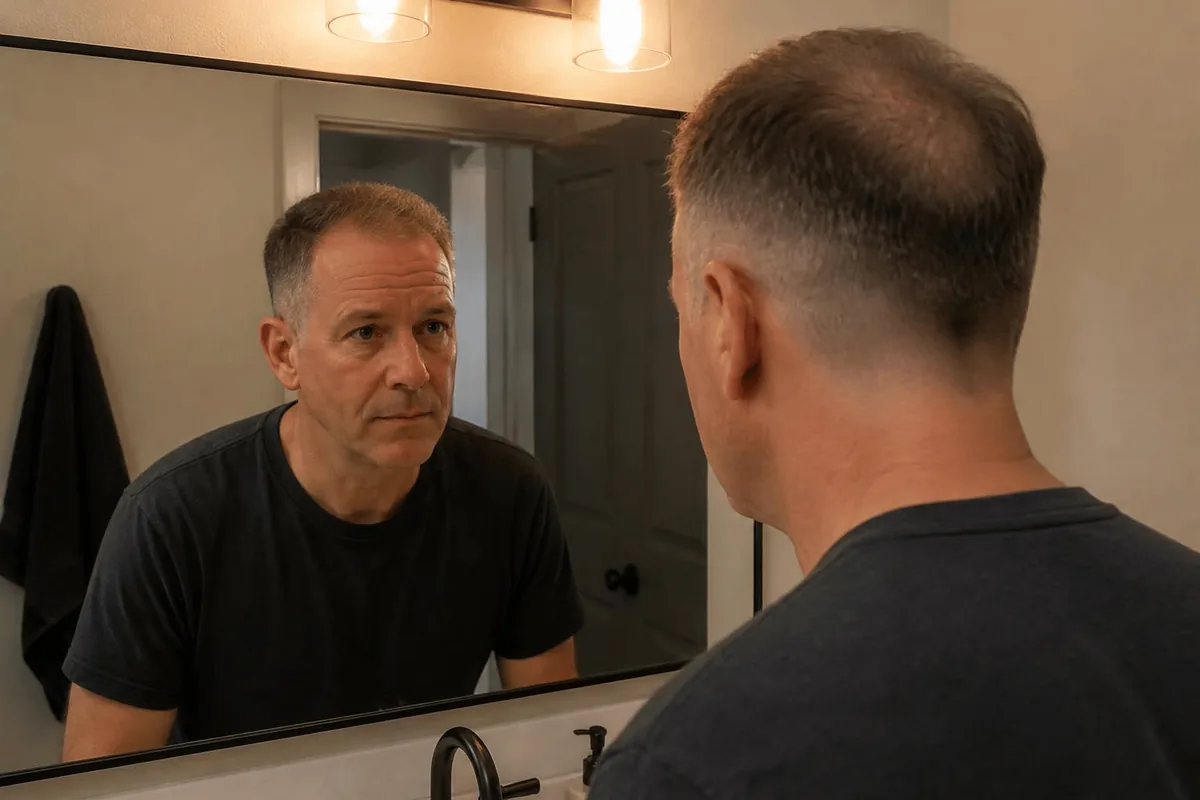 Low drop fade thinning hair mirror