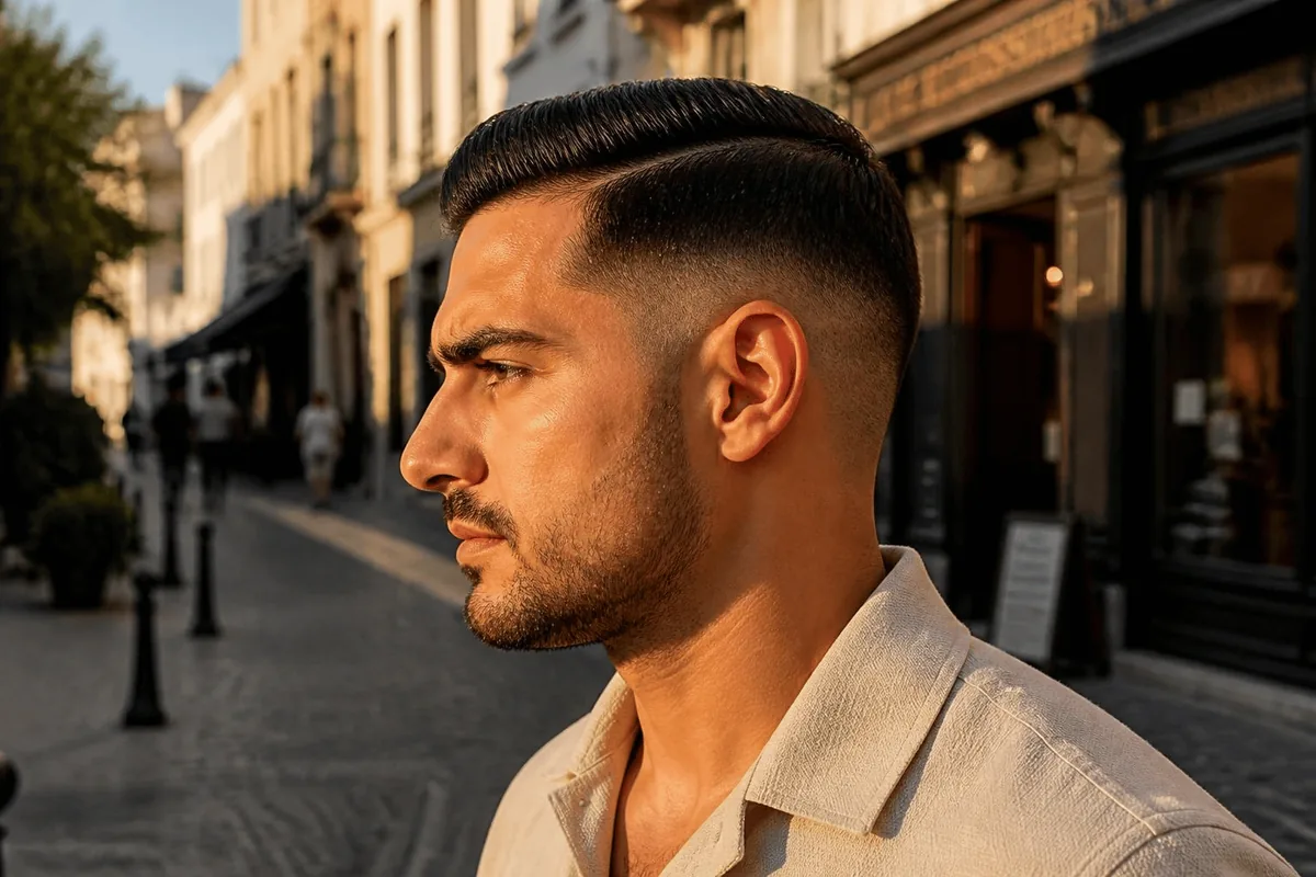 Low fade haircut for men with a subtle blend starting just above the ear