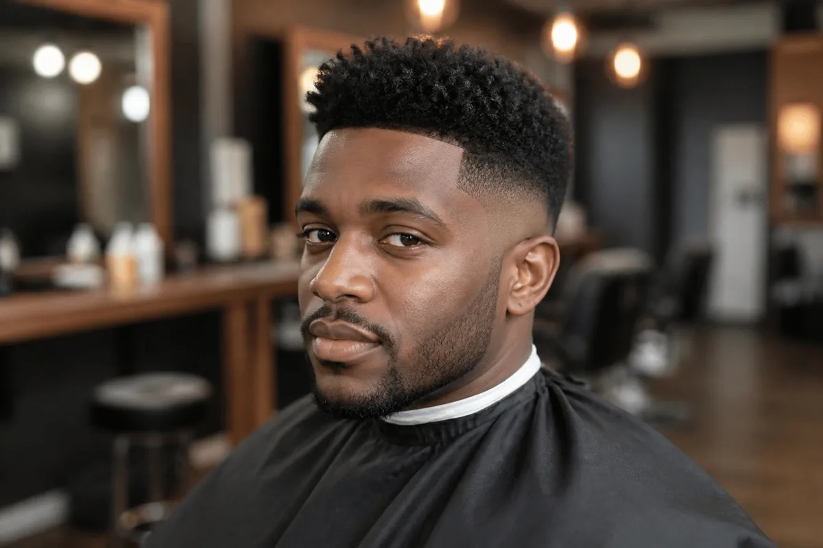 Low taper fade textured crop curly hair