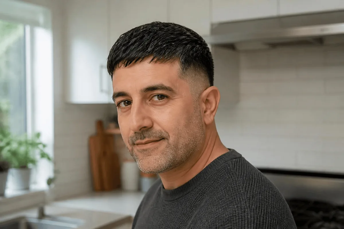 Low taper fade textured crop thinning hair