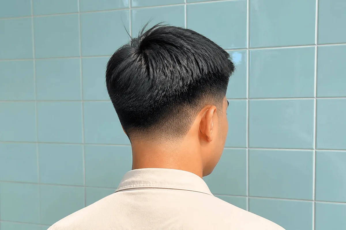 Mid drop fade back view teal wall