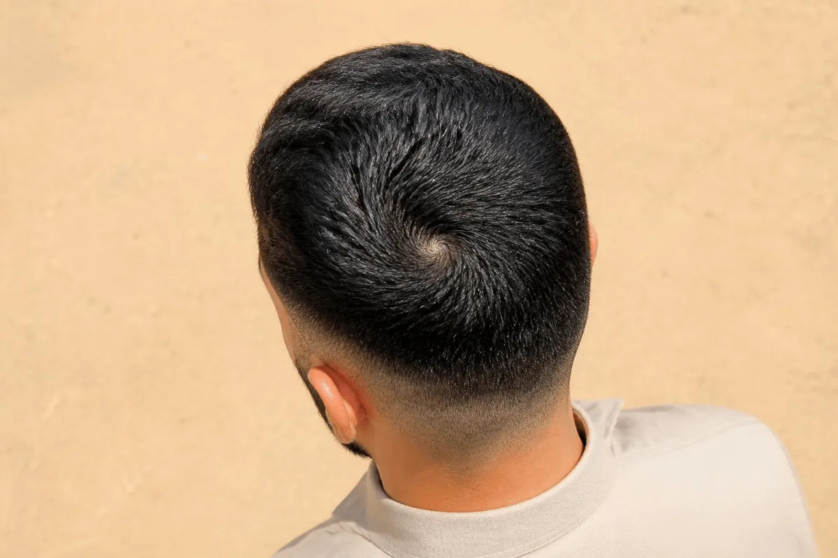 Mid drop fade crown whorl top view