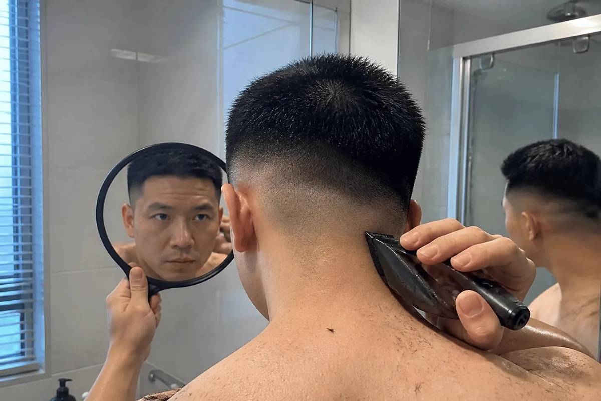 Shape neckline low taper fade at home
